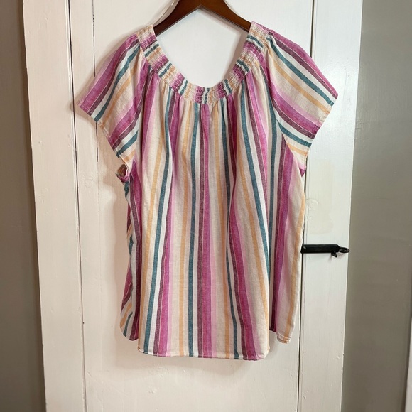 BEACH LUNCH LOUNGE Linen Cotton Blend Striped Peasant Top - Size 2X - Picture 3 of 5